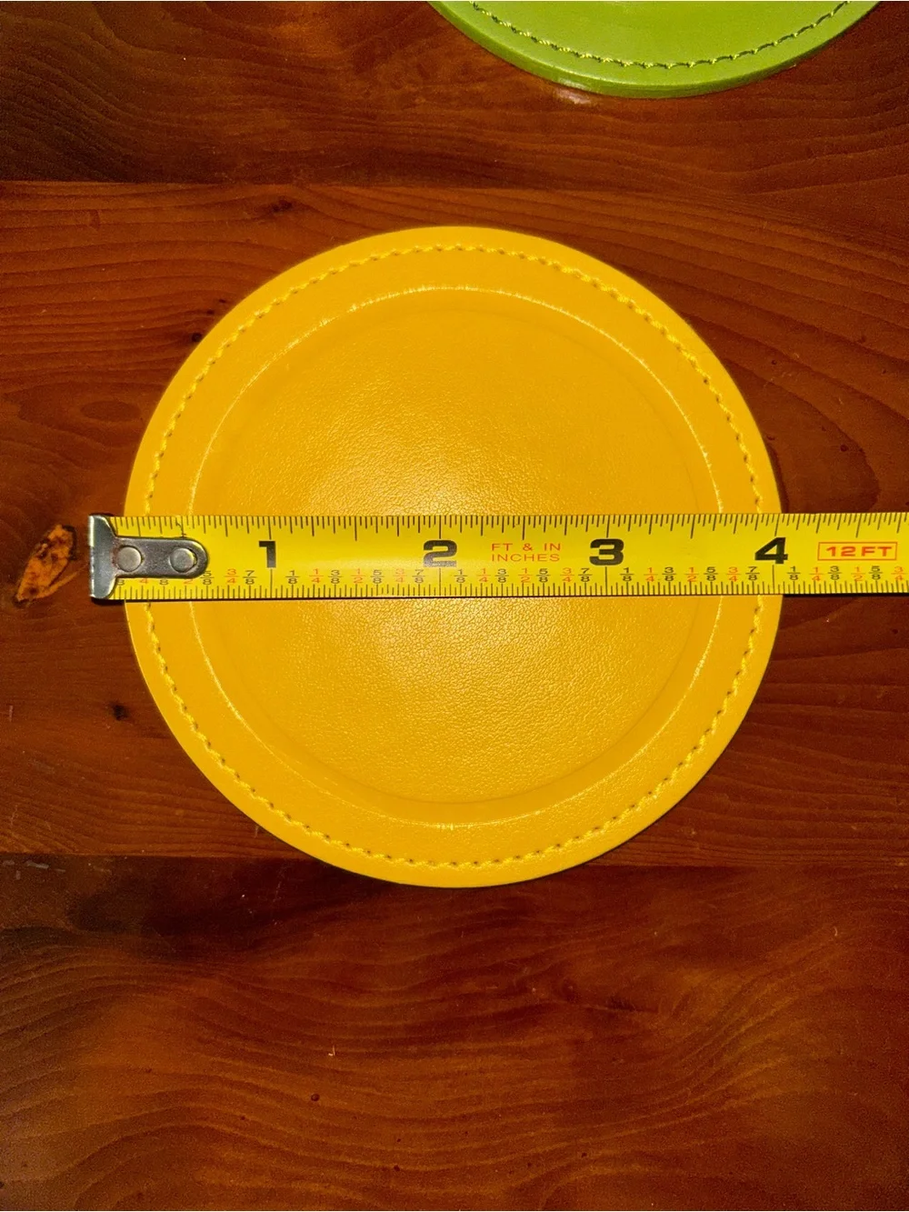 Crate & Barrel 6 Leather Coasters Yellow, Orange, Green 4x4